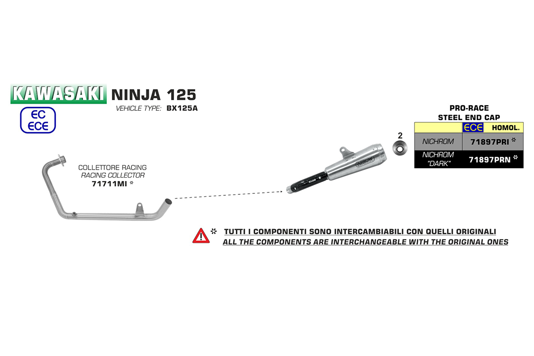 ARROW Escape DARK PRO-RACE para Kawasaki Ninja 125 2019-, Acero inoxidable negro