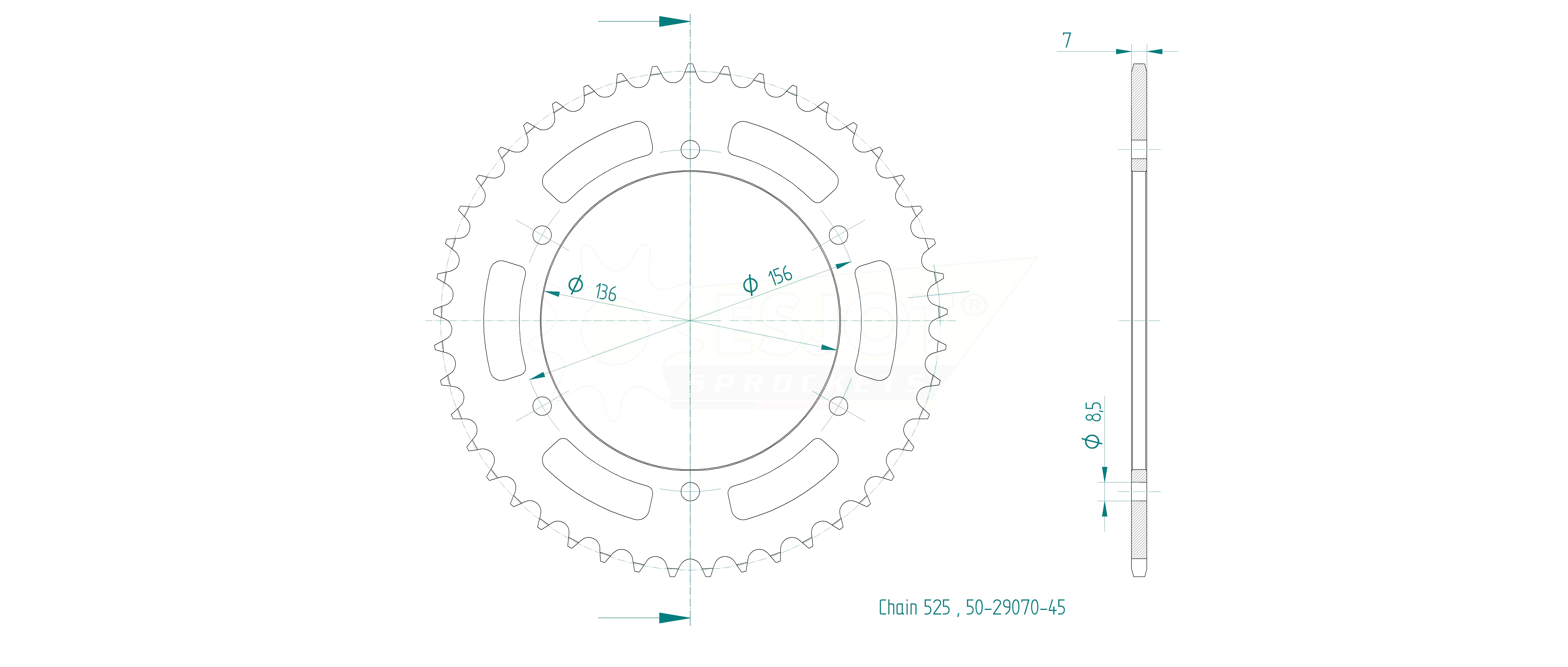 corona Acero, 45 Dientes, Paso 525