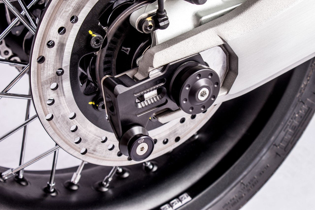 Bloque de eje GILLES, tensor de la cadena, Ducati Scrambler 800 y Scrambler 1100, negro mate