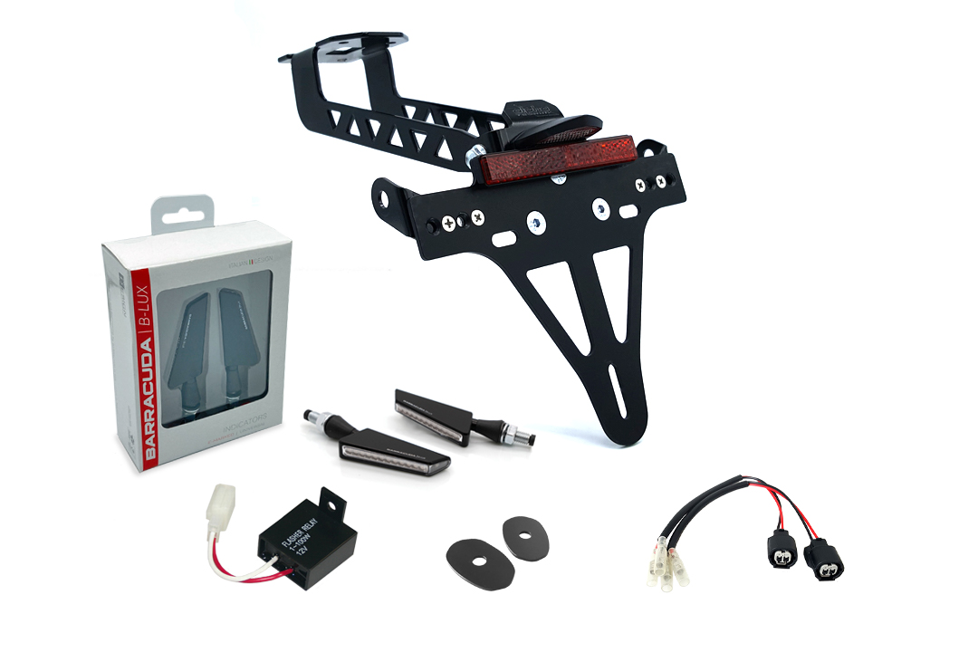 Kit de soporte de matrícula y luz de intermitente alpha Technik SQ-LED (anterior, delanteroe + trasero) para Kawasaki Versys 1000 a partir del año modelo 2019
