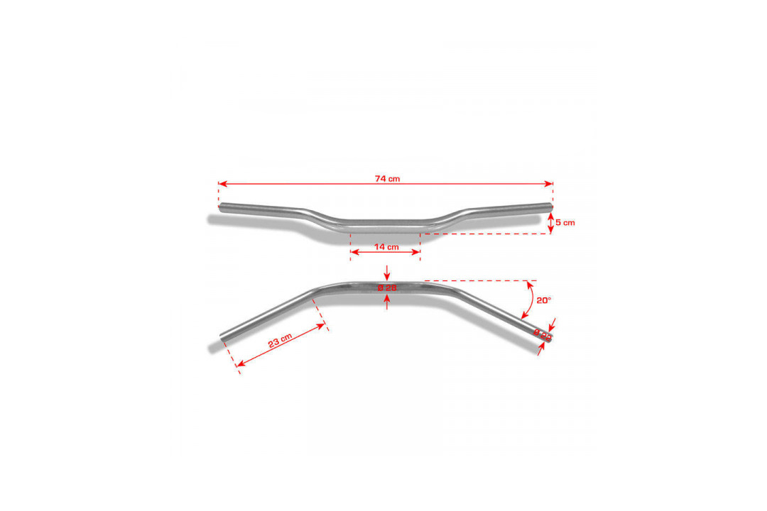 Manillar BARRACUDA Superbike manillar de Aluminio 28/22mm cónico plateado