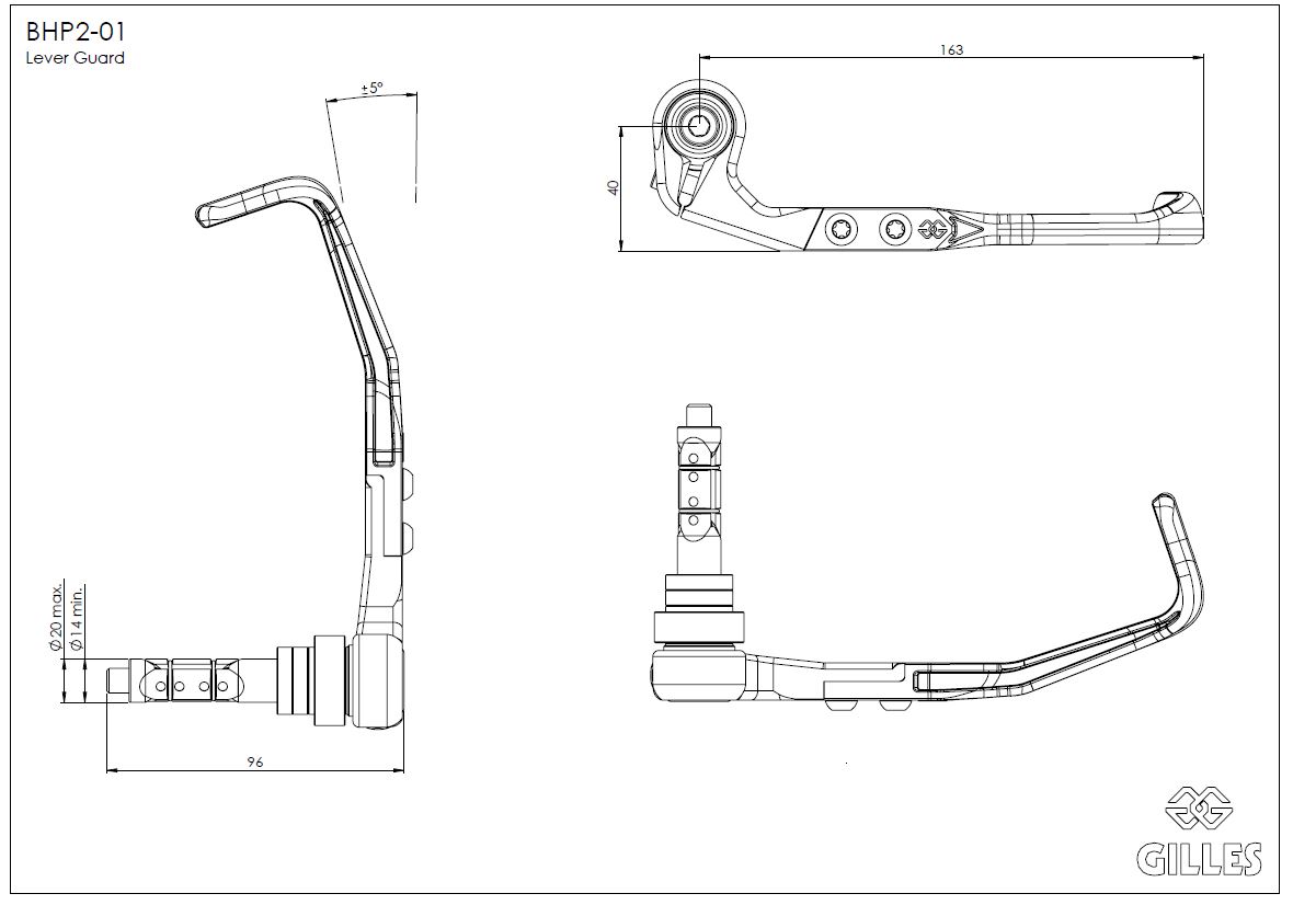 Protector de maneta de freno Gilles Tooling BHP2-01-BD en negro mate