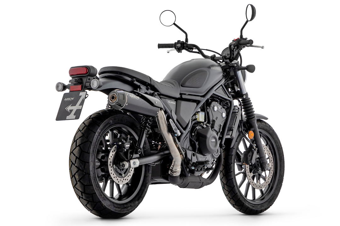ARROW Escape REBEL Sip-On de acero inoxidable negro con tapa final de carbono para Honda CL500 año de modelo 2023-