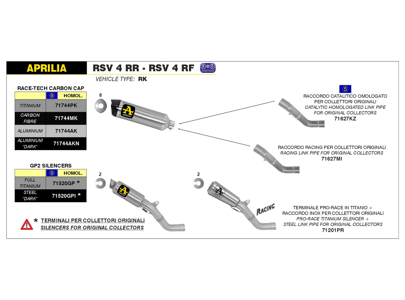 Silenciador ARROW RACE TECH para Aprilia RSV4 / V4R / RSV4RF / Tuono V4 de aluminio, negro