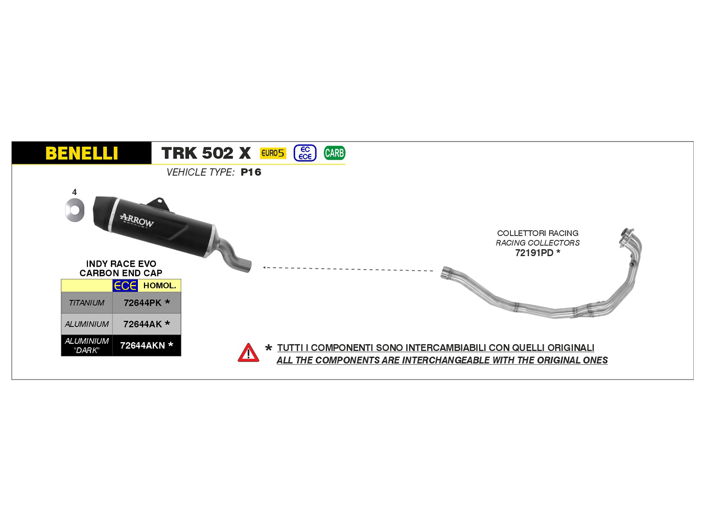Escape ARROW INDY RACE EVO Titanio para Benelli TRK 502 X Año del modelo 2021-