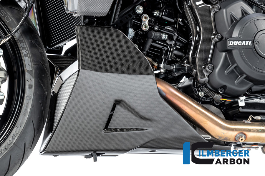 Spoiler de motor de carbono Ilmberger lado izquierdo, brillante, Ducati Diavel 1260, 2019-