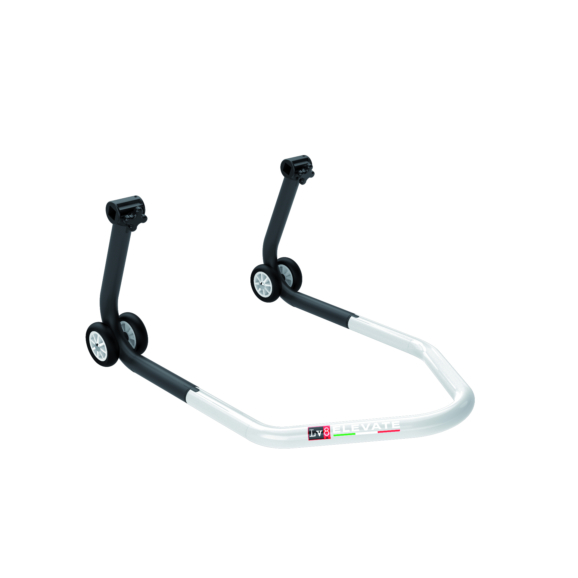 LV8 ELEVATE Caballete de Montaje Universal para rueda delantera con Soportes Cónicos, Negro/Blanco