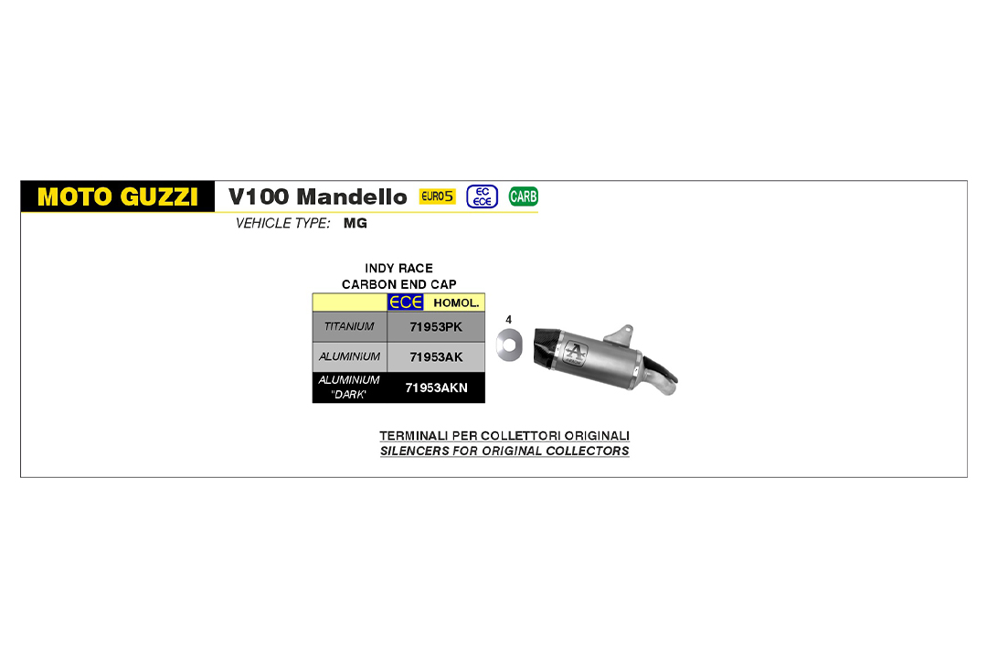 ARROW Silenciador INDY RACE Aluminio para Moto Guzzi V100 Mandello Año de modelo 2023-