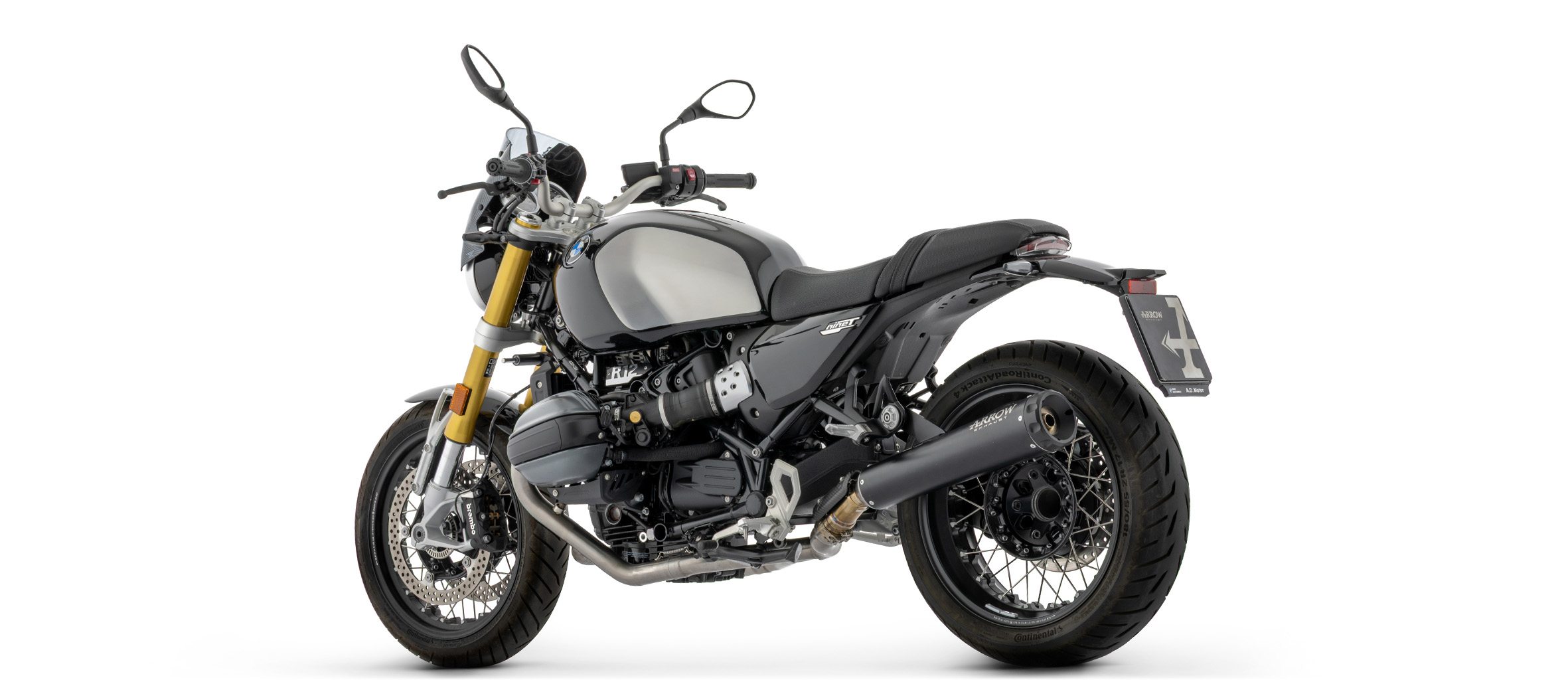 Escape ARROW REBEL DARK Slip-On con tapa final de aluminio negra para BMW R12 nineT, 2024-