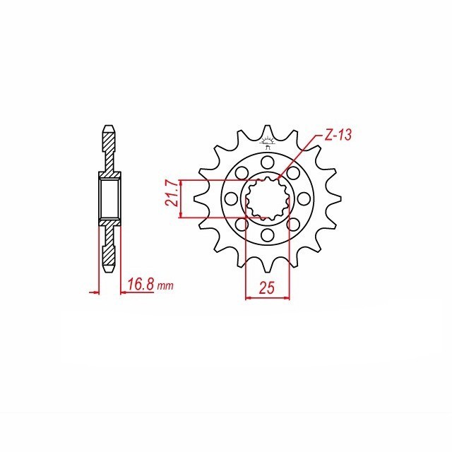 Piñón de ataque engomado, 16 dientes, paso 520
