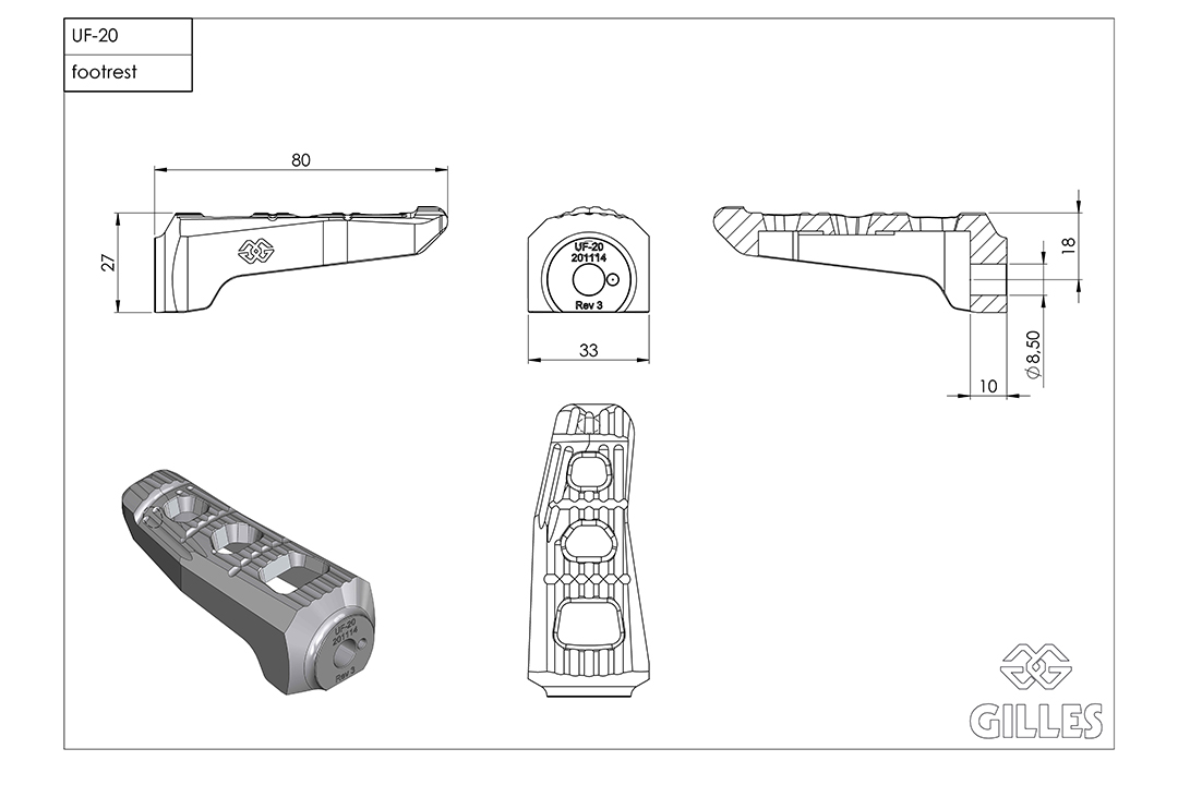 Kit de reposapiés de repuesto Gilles Touring, piloto/pasajero, plata para KTM Duke 790/890/1290 Svartpilen 401,701