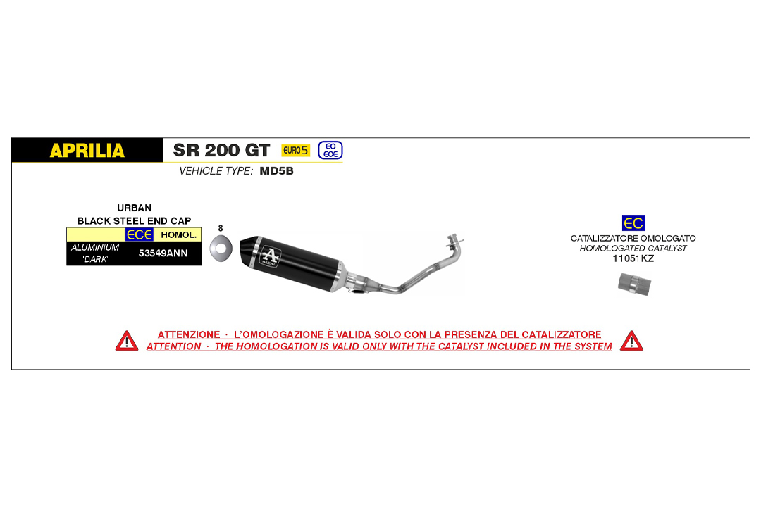 ARROW Escape DARK URBAN para Aprilia SR125 GT / SR200 GT Año de modelo 2022-
