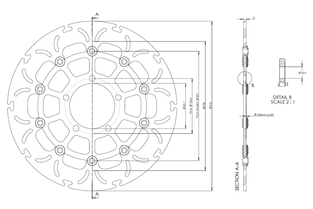 alpha Technik disco de freno Omega-Design ABD33, anterior, delantero para Triumph Daytona 675, Street Triple R /RS / RX / S