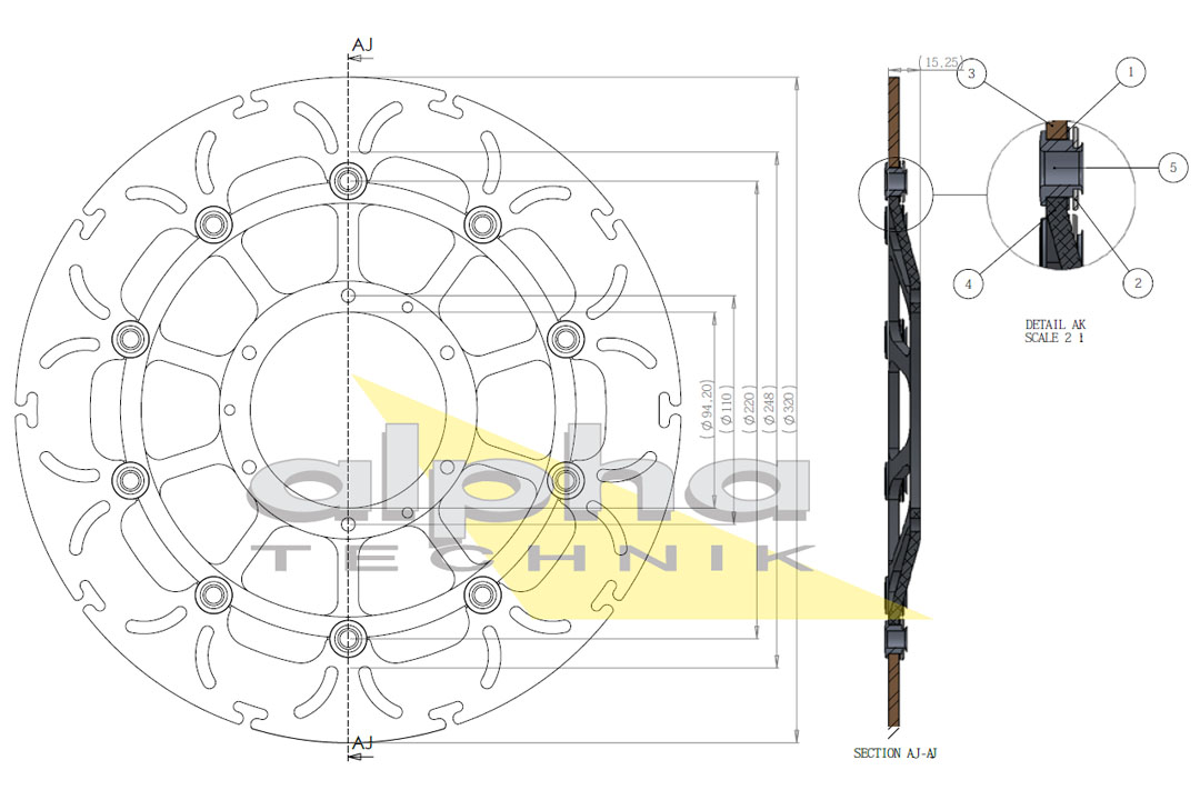 alpha Technik disco de freno Omega-Design ABD33, anterior, delanteroe para Honda CBR1000RR