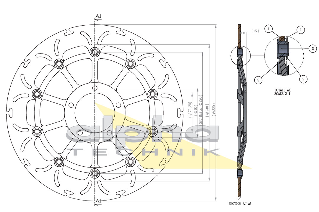 alpha Technik disco de freno Omega-Design ABD33, anterior, delanteroe para Ducati Monster, Panigale