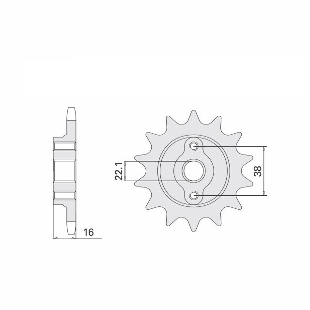 Piñón de ataque engomado, 15 dientes, paso 525