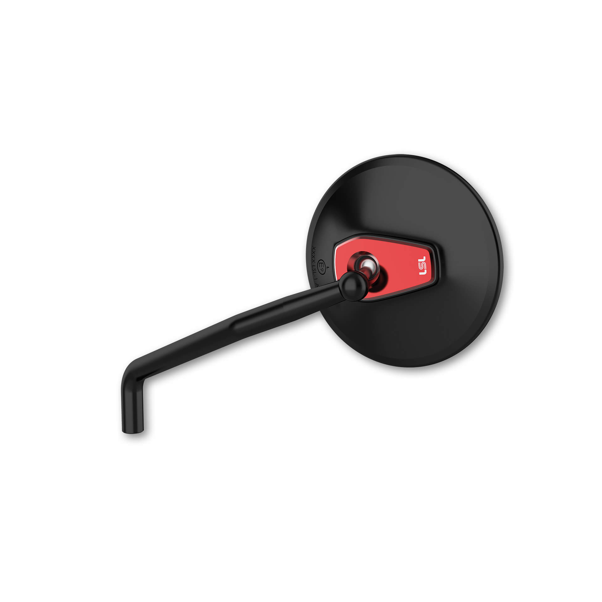 Espejo retrovisor LSL ERGONIA, diámetro 95 mm, negro-rojo, con homologación ECE, utilizable para lado derecho y lado izquierdo, incluye: 2 piezas con adaptadores para Yamaha-rosca a izquierdas
