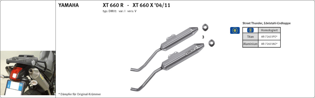 Escape ARROW THUNDER para Yamaha XT660R / XT660X Año del modelo 2004-2016, Aluminio