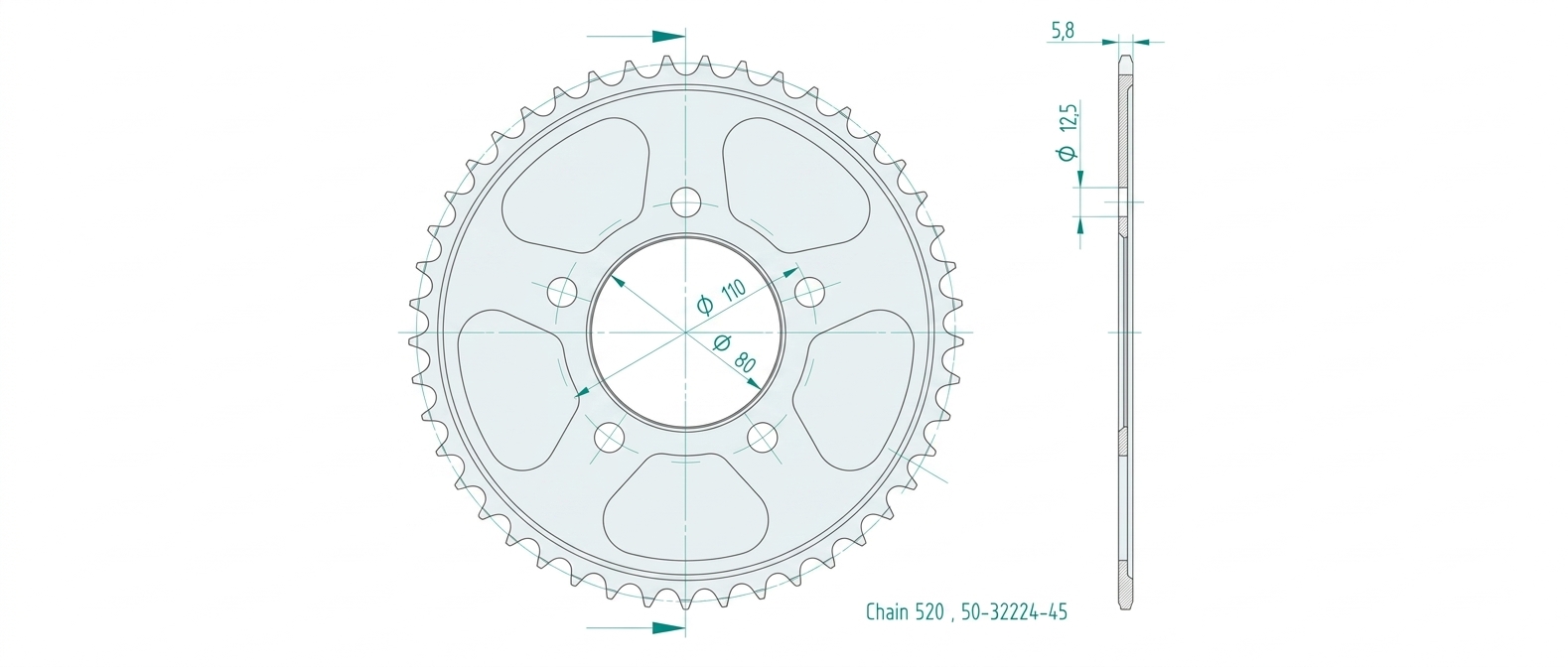 corona de Acero, 45 Dientes, Paso 520, para Honda Transalp XL750