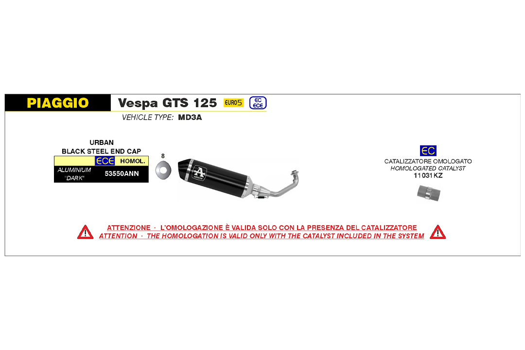 ARROW Escape DARK URBAN para Piaggio Vespa GTS 125 i.e. Año de modelo 2021-