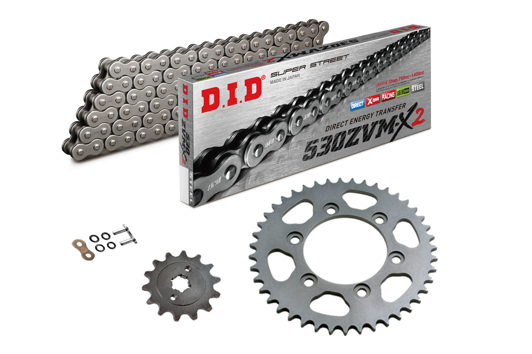 DID Kit de transmisión con cadena 530ZVM-X2, color estándar, para Suzuki GS550 (ruedas de radios)