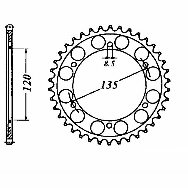 corona de Acero, 44 Dientes, Paso 530