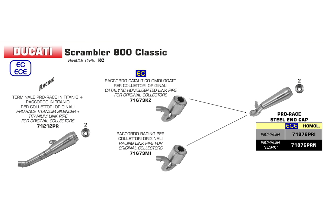 ARROW Escape PRO-RACE para Ducati Scrambler 800 2017-, Acero Inoxidable