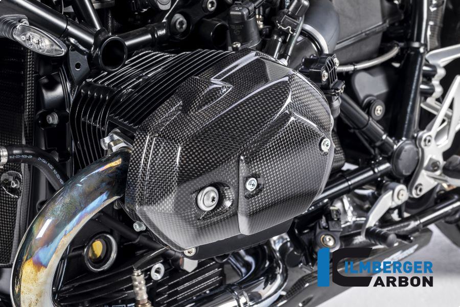 Ilmberger Carbon casquete de válvula lado izquierdo, brillante, BMW R nineT 2014-2017, R nineT Racer, Scrambler, Urban GS 2016-