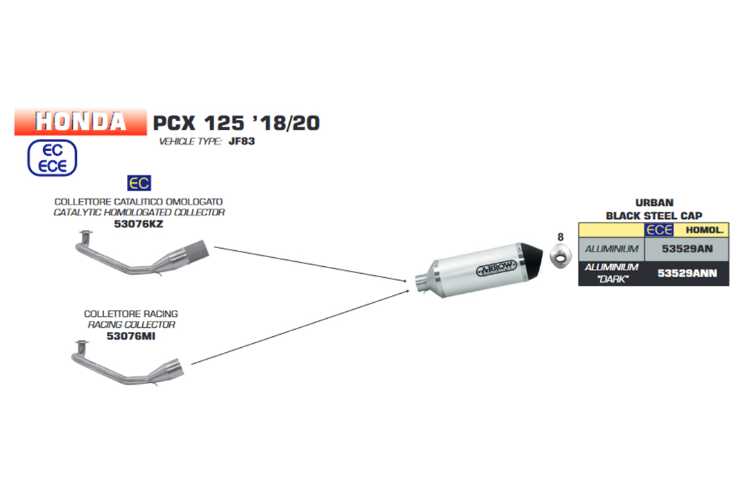 Colector ARROW para Honda PCX125 2018- , con catalizador