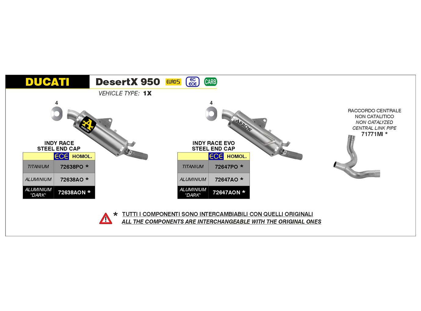 Tubo intermedio de competición ARROW de acero inoxidable para Ducati Desert X a partir del modelo 2022-