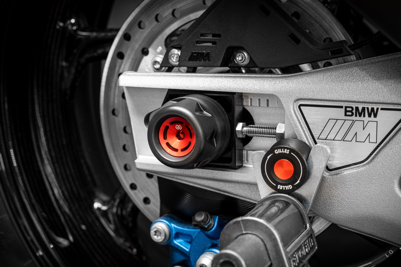 Protector de eje Gilles trasero negro con rojo, para BMW S1000R(R)/M1000RR