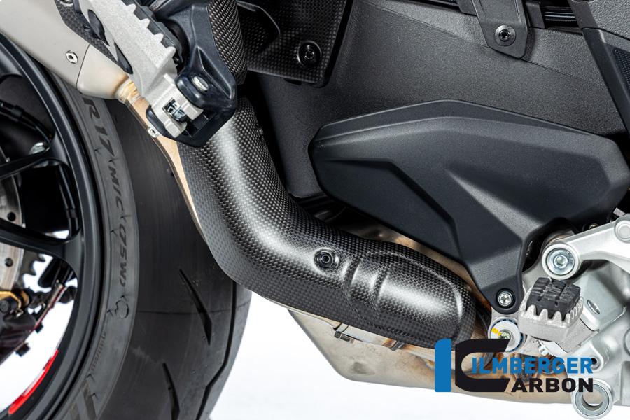 Protector térmico de escape inferior Ilmberger Carbon delante del silenciador, mate, Ducati Multistrada V4 2020-