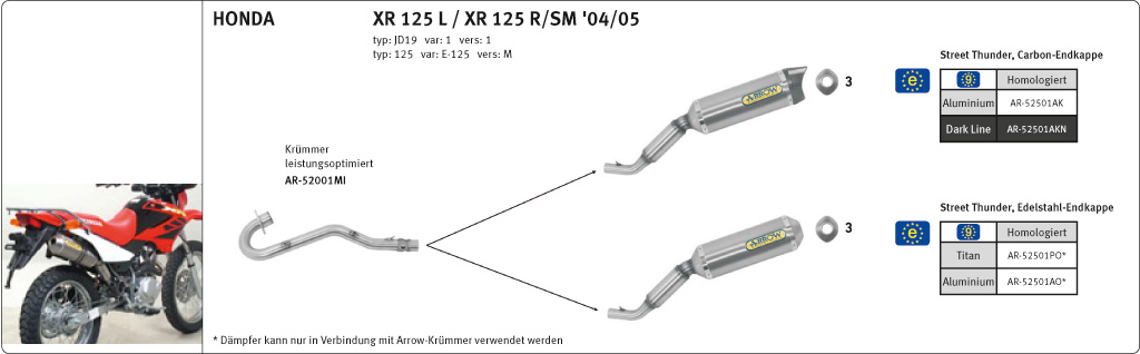 Escape ARROW THUNDER para Honda XR125L 2004-2005, Aluminio