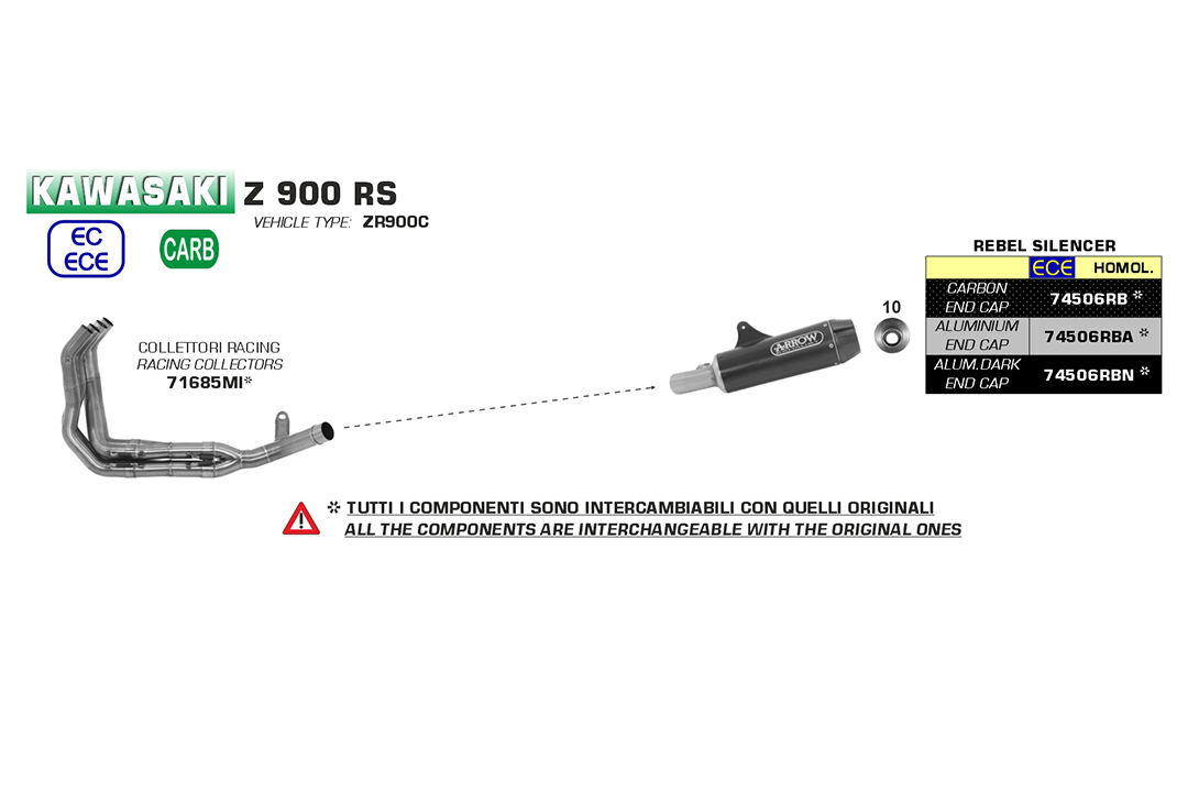 Colector de competición ARROW para Kawasaki Z900RS 2018-, sin catalizador
