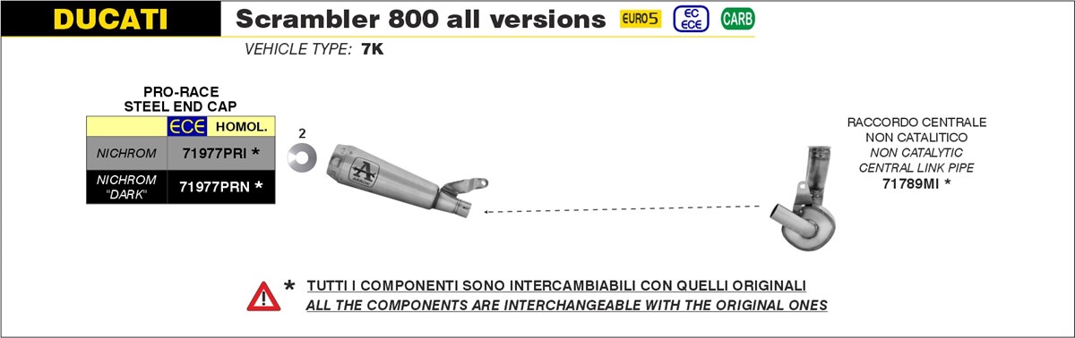 Tubo de eliminación de catalizador de competición ARROW para Ducati Scrambler 800 2023 en adelante, sin catalizador