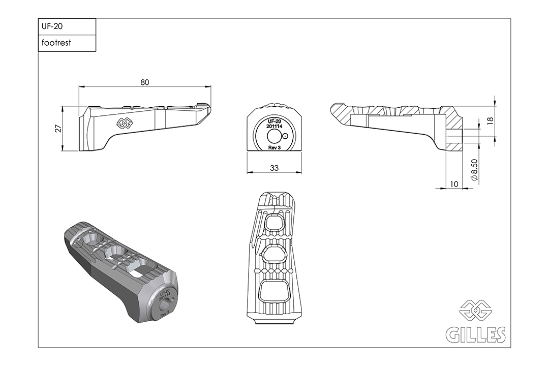 Kit de reposapiés de repuesto Gilles Touring, Pasajero, plata para Yamaha MT10, Tenere 700, FZ6