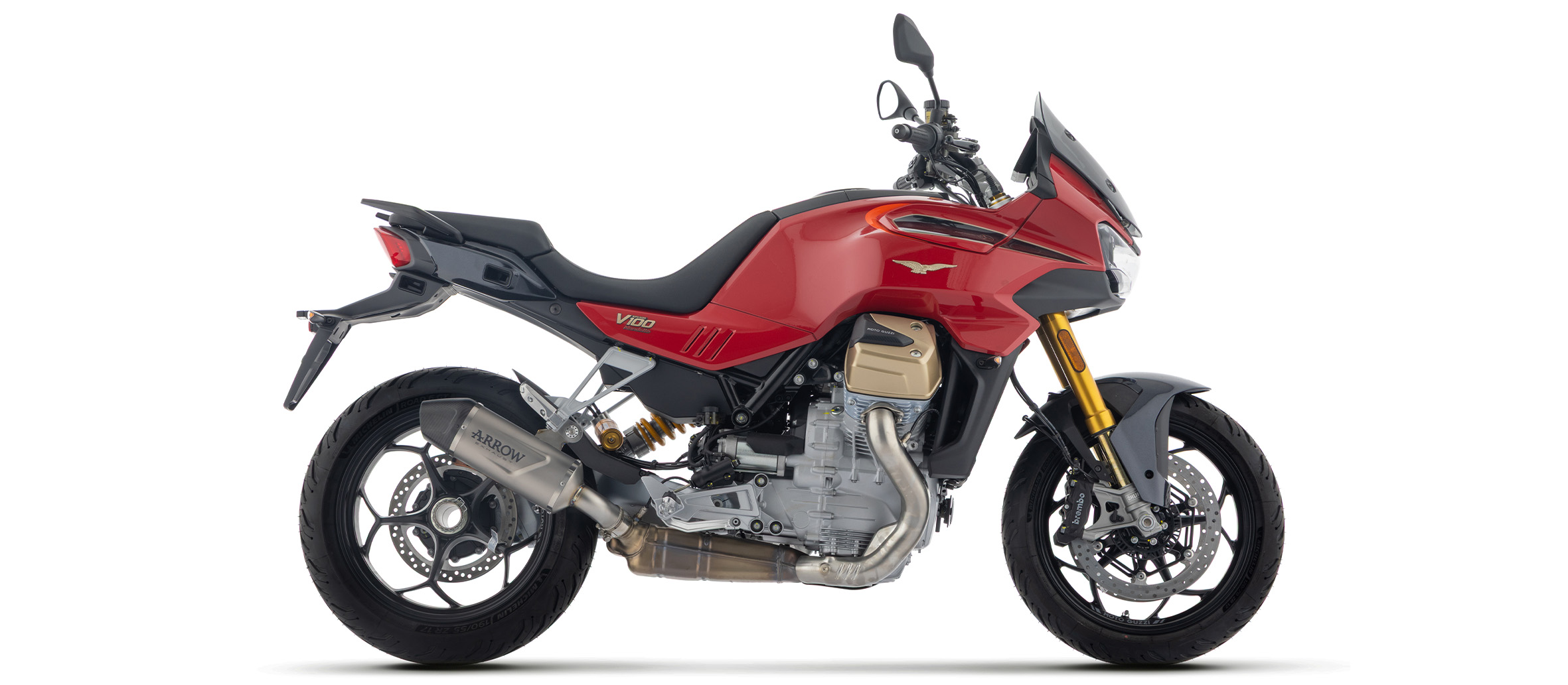 ARROW Silenciador DARK INDY RACE EVO con tapa de carbono para Moto Guzzi V100 Mandello, Stelvio, 2025-