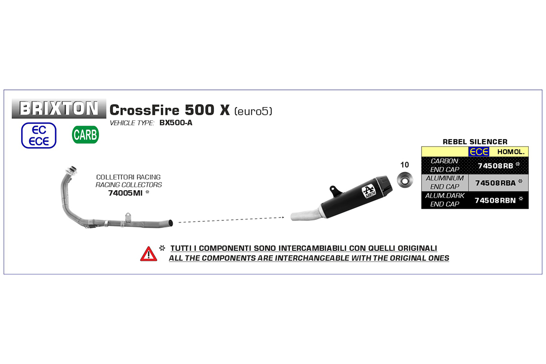 Escape ARROW REBEL Sip-On para Brixton CrossFire 500 X 2021-, acero inoxidable negro