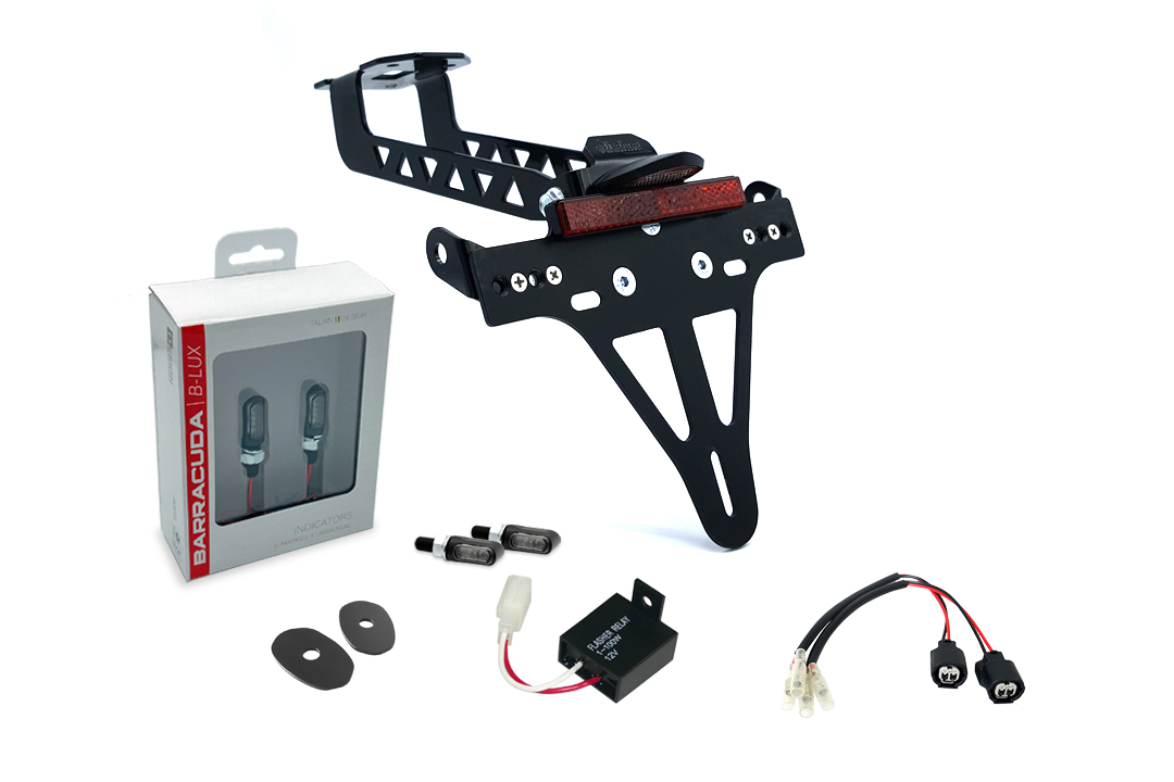 Kit de soporte de matrícula y luz de intermitente M-LED (anterior, delanteroe + trasero) alpha Technik para Kawasaki Versys 1000 a partir del año modelo 2019