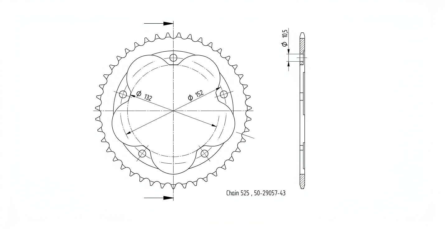 corona de Acero, 43 Dientes, Paso 525