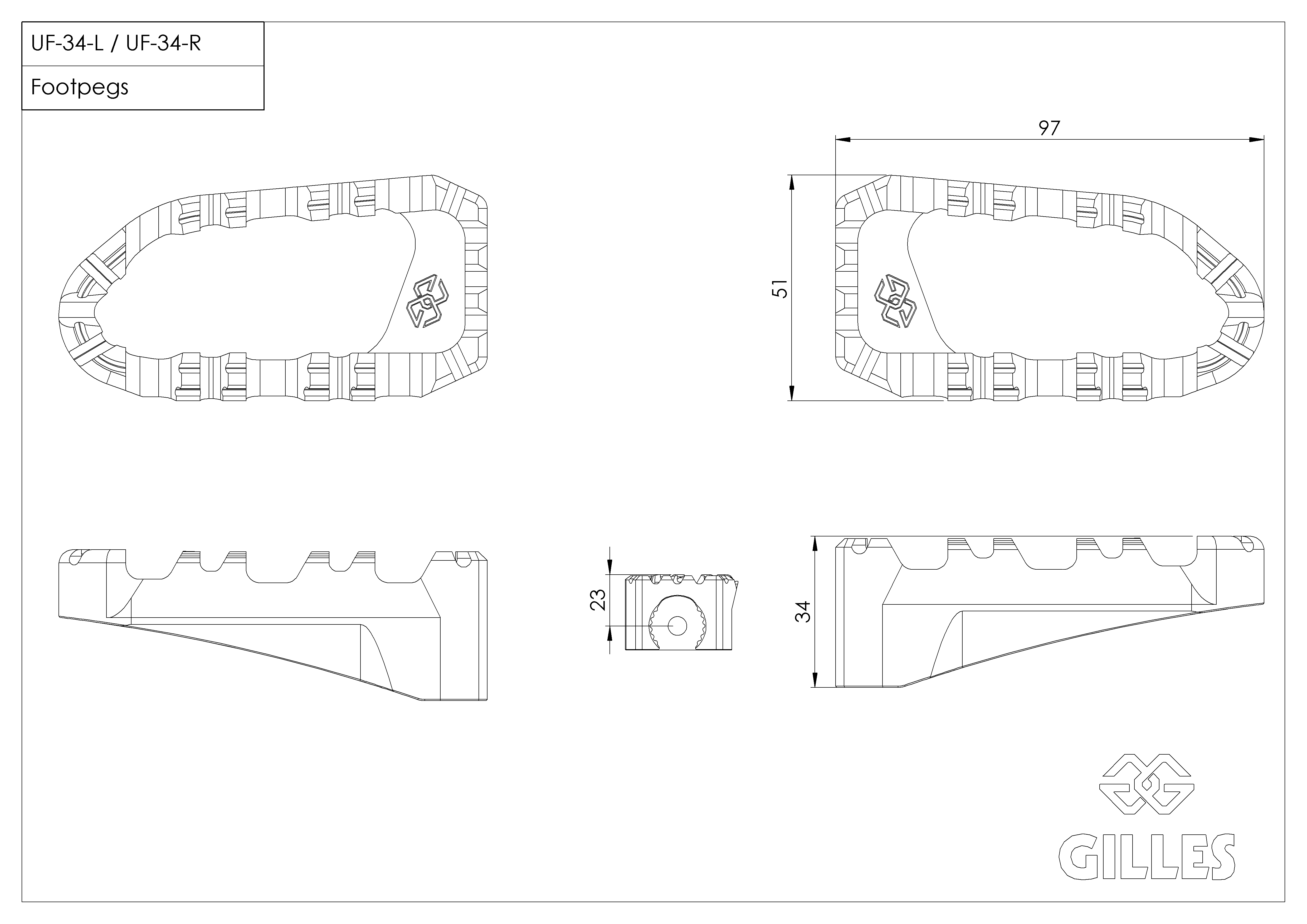 Gilles Pro-X Enduro reposapiés en negro para Yamaha MT07 Tracer 700 (GT), MT09 Tracer 900 (GT), XSR700, XSR 900