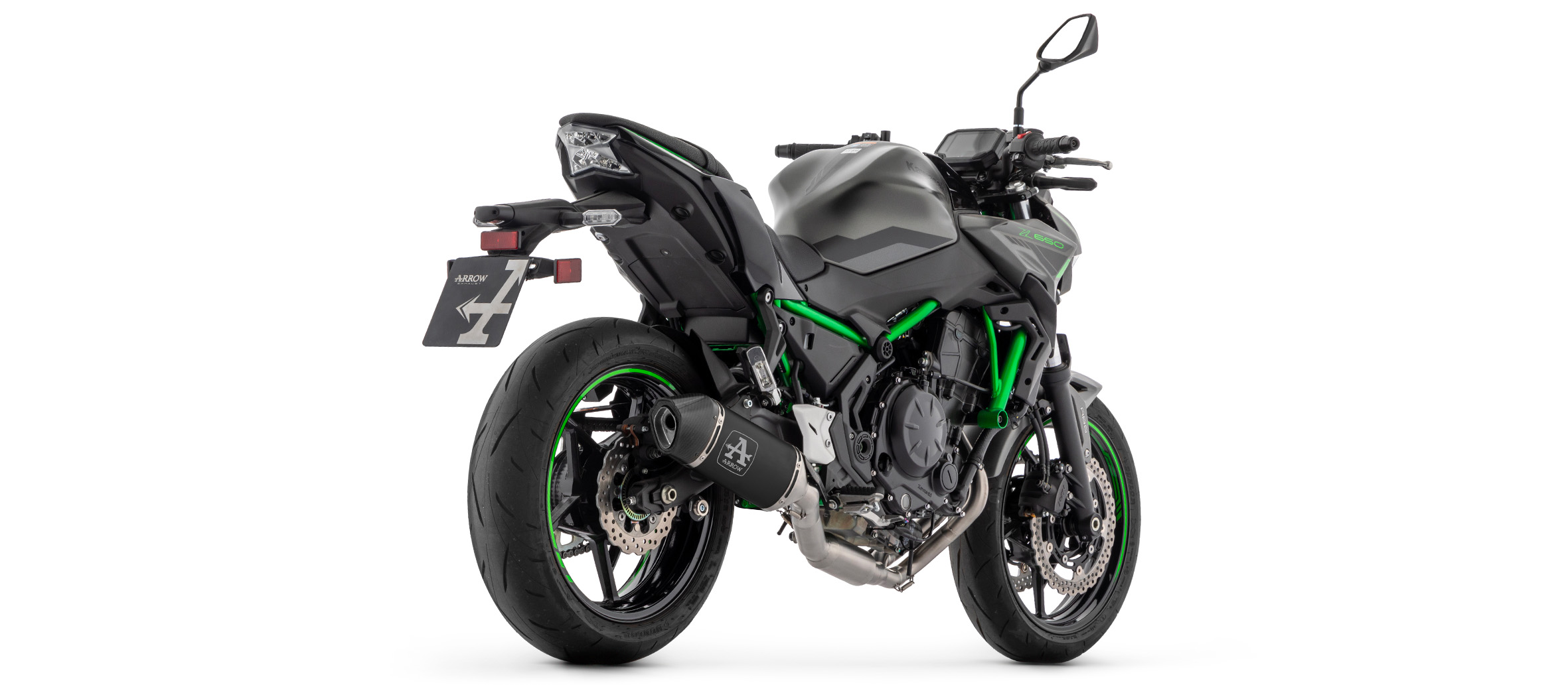 Sistema completo ARROW con VELOCE negro con tapa final de carbono para Kawasaki Ninja 650 (35kW), Z650 (35kW) 2024-, Versys 650 2025-