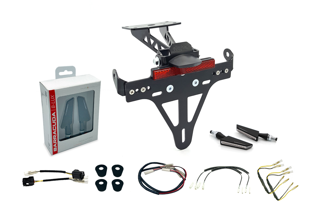 Kit de soporte de matrícula-luz de intermitente alpha Technik SQ-LED (anterior, delanteroe + trasero) para Yamaha MT-07 RM33 / RM34 a partir del año de modelo 2021