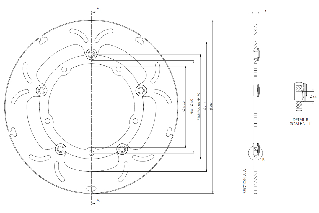 alpha Technik disco de freno Omega-Design ABD33, para anterior, delanterora Yamaha MT07 / Tracer, Tenere 700, XSR 700, Tracer 700