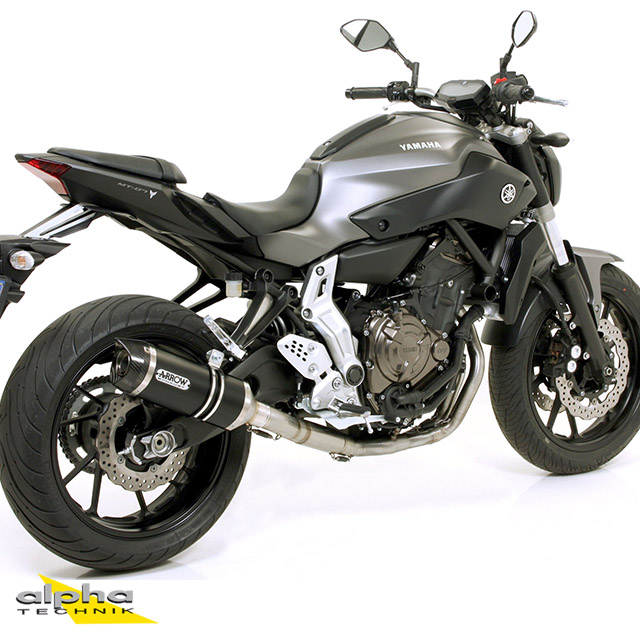Escape ARROW DARK THUNDER para Yamaha MT07 / Tracer 700 2014-2020, aluminio negro con tapa final de carbono (Solo con colector ARROW)