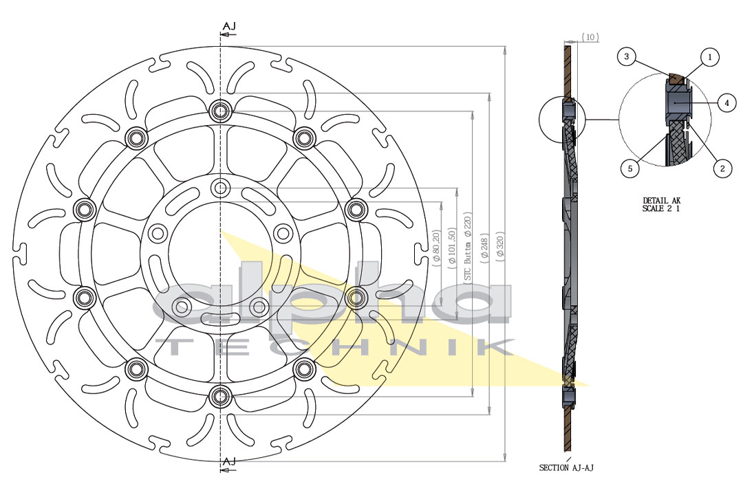 alpha Technik disco de freno Omega-Design ABD33, delantero para MV Agusta Brutale, F4