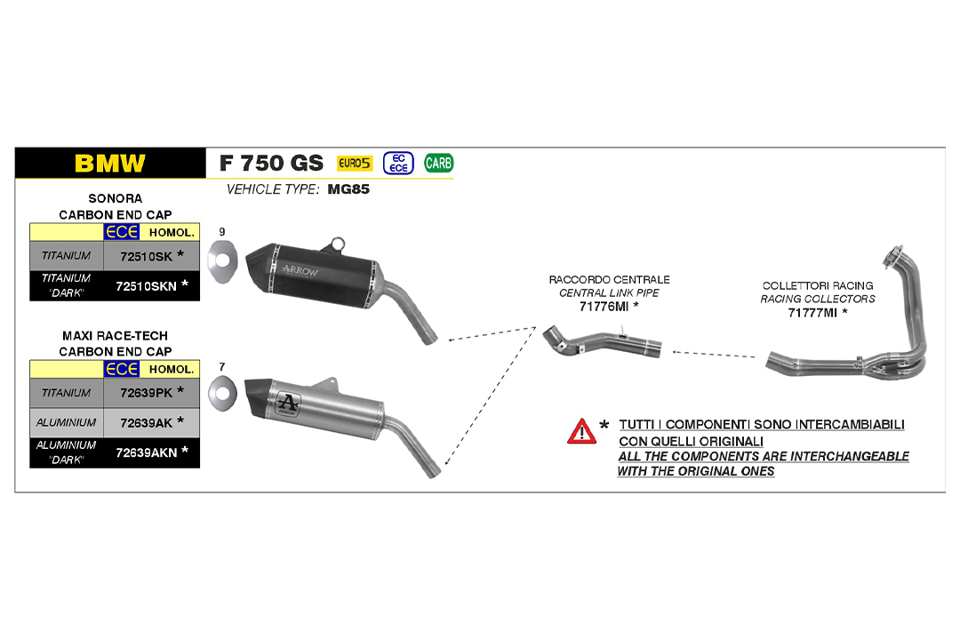 Escape ARROW MAXI RACE TECH DARK Aluminio para BMW F 750 GS/ F 850 GS Año de modelo 2021-