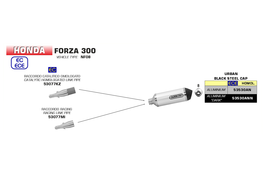 ARROW Escape DARK URBAN para Honda Forza 300 2018-, Aluminio negro (Solo con tubo intermedio ARROW)