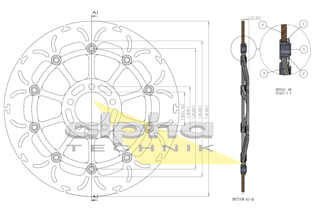 alpha Technik disco de freno Omega-Design ABD33, rueda delantera para Kawasaki ZZR, ZR, ZXR, VN1500