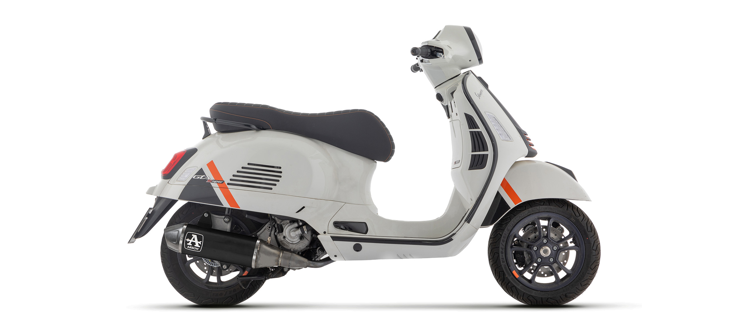 ARROW Escape DARK URBAN para Vespa GTS310 2025-, aluminio negro con tapa final de acero inoxidable, sin homologación calle